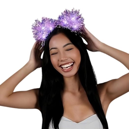 White LED Tinsel Fluffy Cat Ears Headband All Products White LED Tinsel Fluffy Cat Ears Headband All Products