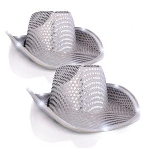 LED Flashing Cowboy Hat with White Sequins Pack of 2 4th of July LED Flashing Cowboy Hat with White Sequins Pack of 2 4th of July