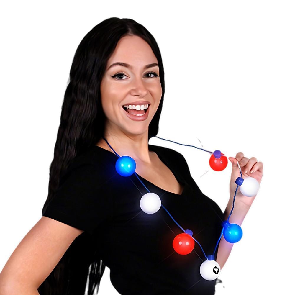 Large Red White Blue Party Globes Light Up Patriotic Necklace 4th of July Large Red White Blue Party Globes Light Up Patriotic Necklace 4th of July 2
