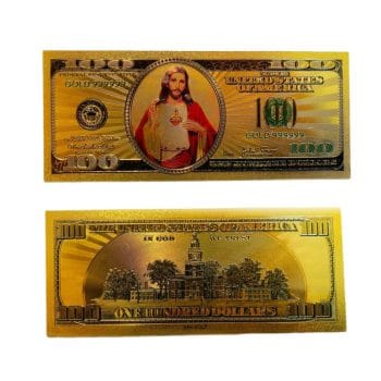 Jesus Christ Image in One Hundred Dollars 24k Gold Plated Bill Collectible Banknotes for Decoration 24K Gold and Silver Plated Replica Bills Jesus Christ Image in One Hundred Dollars 24k Gold Plated Bill Collectible Banknotes for Decoration 24K Gold and Silver Plated Replica Bills