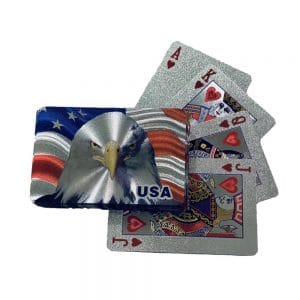 24 Karat USA Flag Patriotic American Eagle Silver Plated Waterproof Playing Cards 24K Gold and Silver Plated Replica Bills 24 Karat USA Flag Patriotic American Eagle Silver Plated Waterproof Playing Cards 24K Gold and Silver Plated Replica Bills
