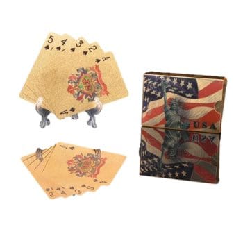 24 Karat USA Flag Patriotic Statue of Lady Liberty Gold Plated Waterproof Playing Cards 24K Gold and Silver Plated Replica Bills 24 Karat USA Flag Patriotic Statue of Lady Liberty Gold Plated Waterproof Playing Cards 24K Gold and Silver Plated Replica Bills