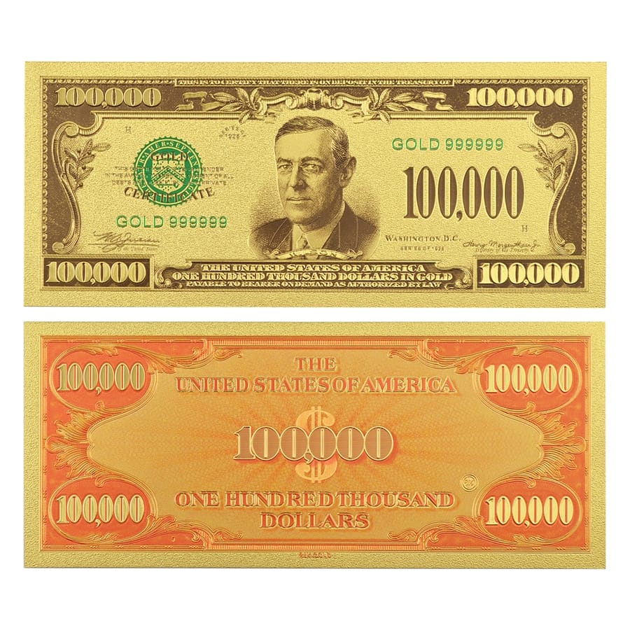 One Hundred Thousand US Dollars 24K Gold Plated Collectible Fake Banknotes for Decoration 24K Gold and Silver Plated Replica Bills One Hundred Thousand US Dollars 24K Gold Plated Collectible Fake Banknotes for Decoration 24K Gold and Silver Plated Replica Bills 3