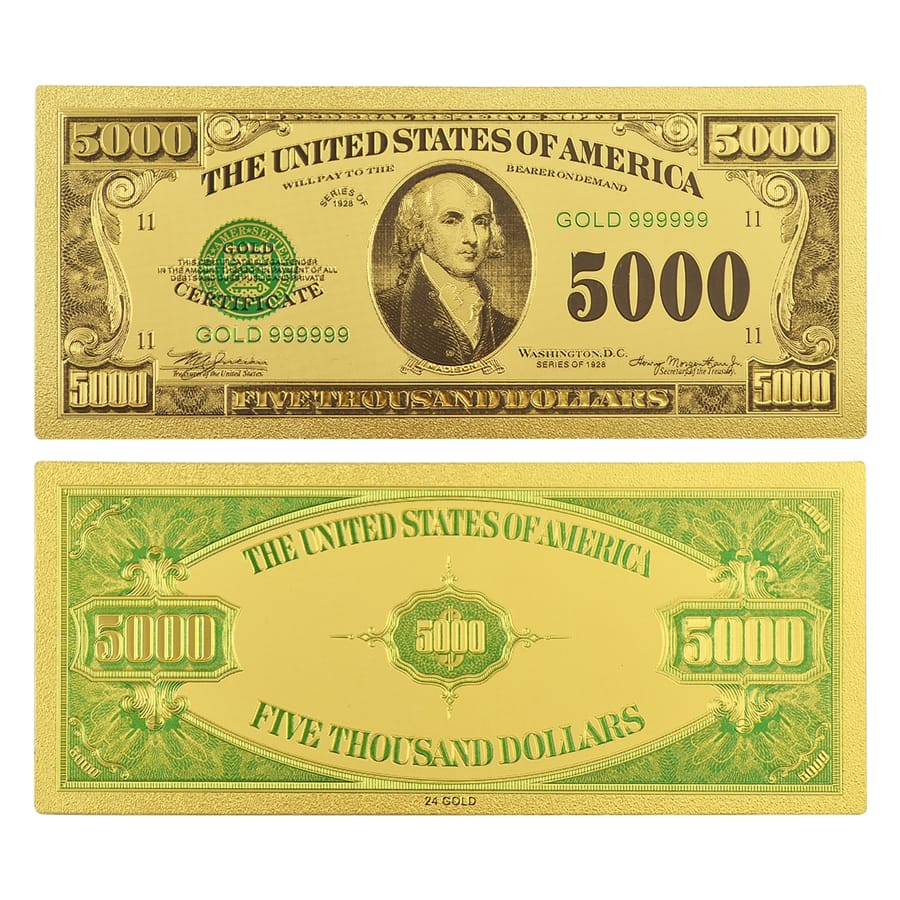 Five Thousand US Dollars 24K Gold Plated Collectible Fake Banknotes for Decoration 24K Gold and Silver Plated Replica Bills Five Thousand US Dollars 24K Gold Plated Collectible Fake Banknotes for Decoration 24K Gold and Silver Plated Replica Bills 3