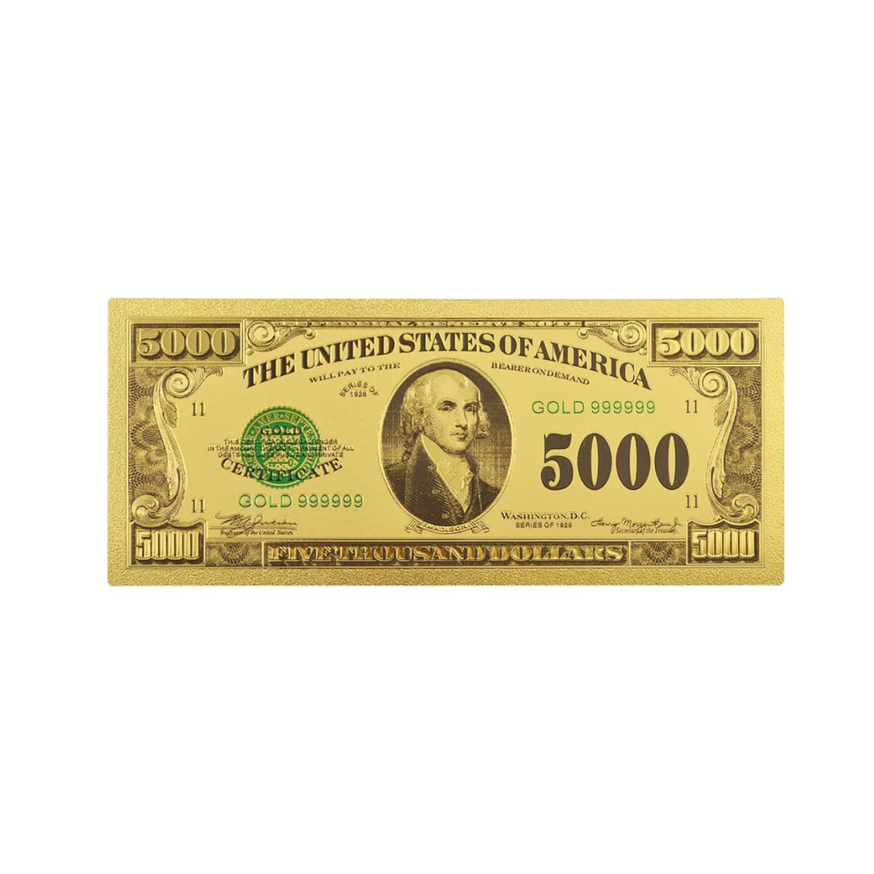 Five Thousand US Dollars 24K Gold Plated Collectible Fake Banknotes for Decoration 24K Gold and Silver Plated Replica Bills Five Thousand US Dollars 24K Gold Plated Collectible Fake Banknotes for Decoration 24K Gold and Silver Plated Replica Bills