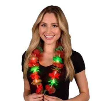 Light Up Hawaiian Flower Christmas Lei Necklace Red Green All Products Light Up Hawaiian Flower Christmas Lei Necklace Red Green All Products