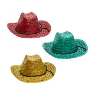 1 Dozen Non Light Up Assorted Red Green Gold Weaved Boho Straw Cowboy Hat with Black Cord 1 Dozen Non Light Up Assorted Red Green Gold Weaved Boho Straw Cowboy Hat with Black Cord