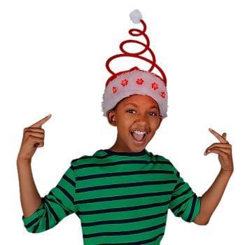 Silly Springy Red Christmas Tree Santa Hat with Flashing Snowflakes All Products