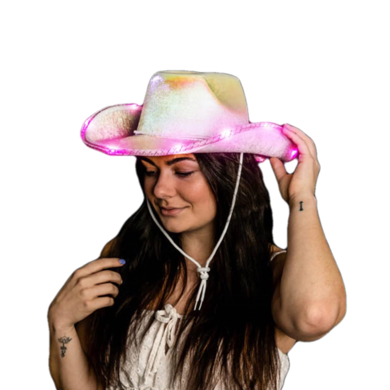 Light Up Glorious Luminous White Sheen Metallic Space Cowgirl Hat with Pink LEDs All Products Light Up Glorious Luminous White Sheen Metallic Space Cowgirl Hat with Pink LEDs All Products
