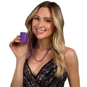 Unlit Purple Shot Glass on Purple Beaded Necklaces for Mardi Gras Unlit Purple Shot Glass on Purple Beaded Necklaces for Mardi Gras