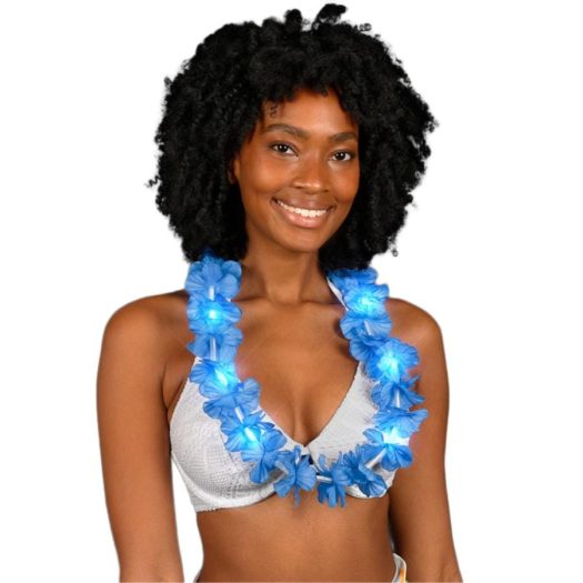 Light Up Hawaiian Flower Lei Necklace Blue All Products 3
