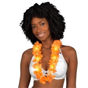 Light Up Hawaiian Flower Lei Necklace Orange Light Up Hawaiian Flower Lei Necklace Orange