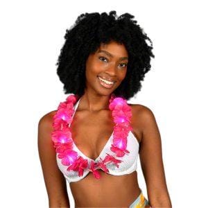 Light Up Hawaiian Flower Lei Necklace Pink Light Up Hawaiian Flower Lei Necklace Pink