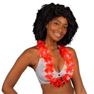 Light Up Hawaiian Flower Lei Necklace Red Light Up Hawaiian Flower Lei Necklace Red
