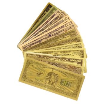 Set of 14  Commemorative Mega Billion 24K Gold Plated US Dollar Fake Banknotes Timeless Collection Protector Sold Separately 24K Gold and Silver Plated Replica Bills
