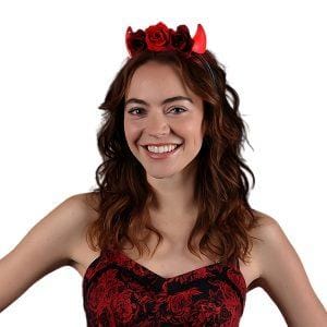 Red Light Up LED Devil Horns with Red Roses Flower Crown Headband Red Light Up LED Devil Horns with Red Roses Flower Crown Headband