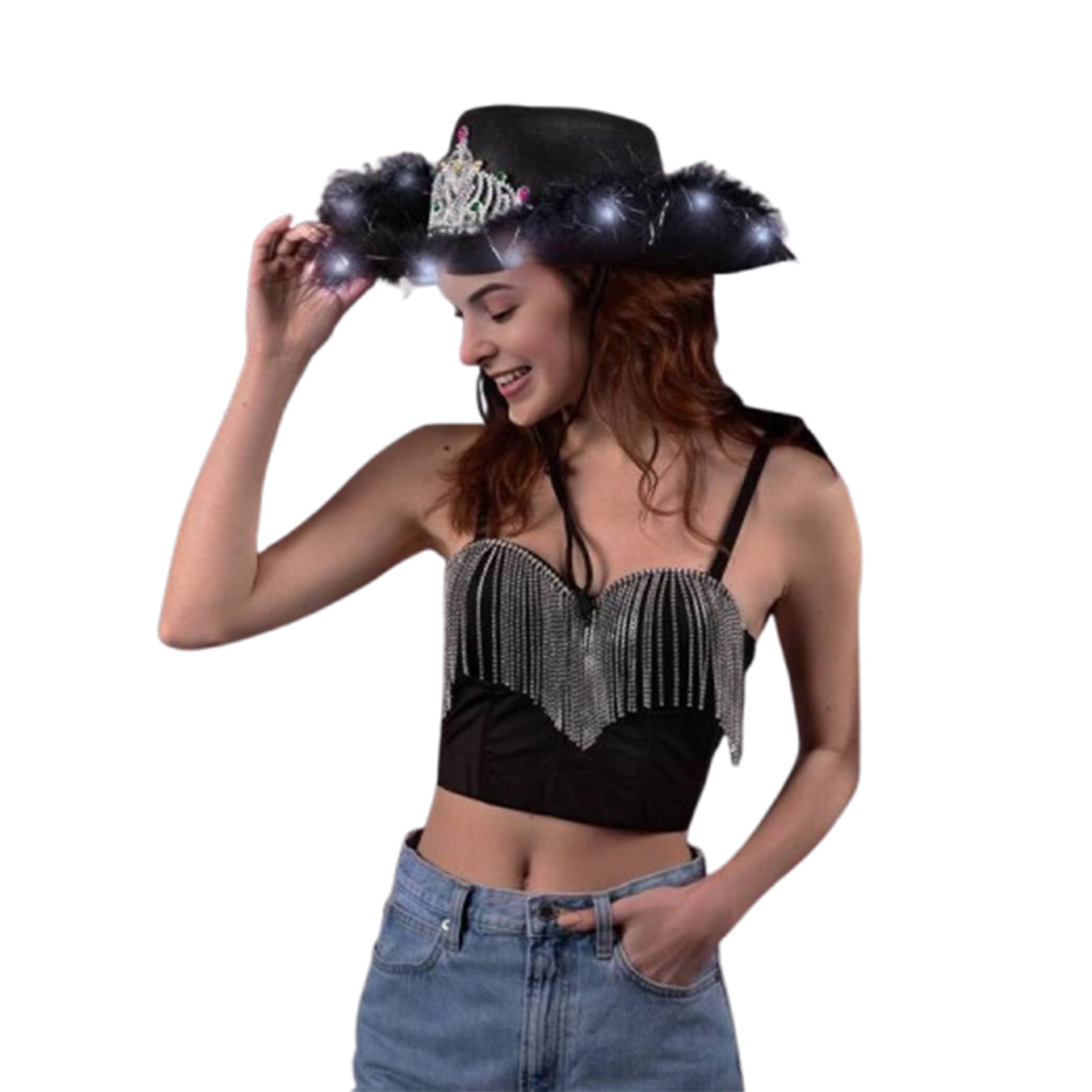 Light Up Black Bridal Cowboy Cowgirl Hat with Tiara All Products Light Up Black Bridal Cowboy Cowgirl Hat with Tiara All Products 3