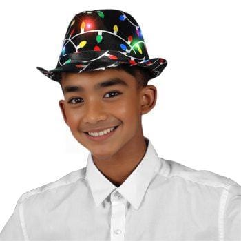 Black Fedora in Christmas Bulb Prints with Multicolor LEDs All Products Black Fedora in Christmas Bulb Prints with Multicolor LEDs All Products