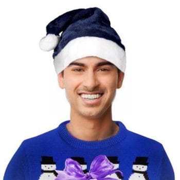 1 pack of 36 Unlit Dark Blue Stylish Fluffy Fur Santa Christmas Plush Hat All Products