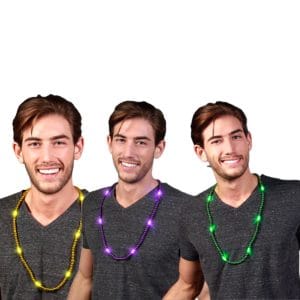LED Necklace with Mardi Gras Beads Pack of 12