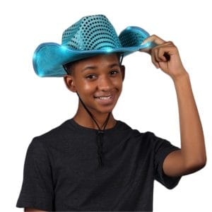LED Flashing Cowboy Hat with Turquoise Sequins LED Flashing Cowboy Hat with Turquoise Sequins