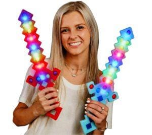 17 Inch Flashing Popping Fidget 3D Pixel Sword Assorted Colors of Red and Blue 1 Unit