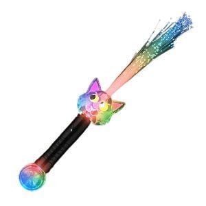 Light Up Multicolored Fiber Optic Cat Wand with Crystal Ball