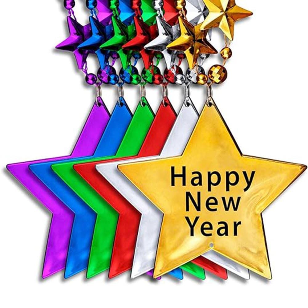 Unlit Assorted Metallic Happy New Year Star Beads Necklace Pack of 12 All Products Unlit Assorted Metallic Happy New Year Star Beads Necklace Pack of 12 All Products 3