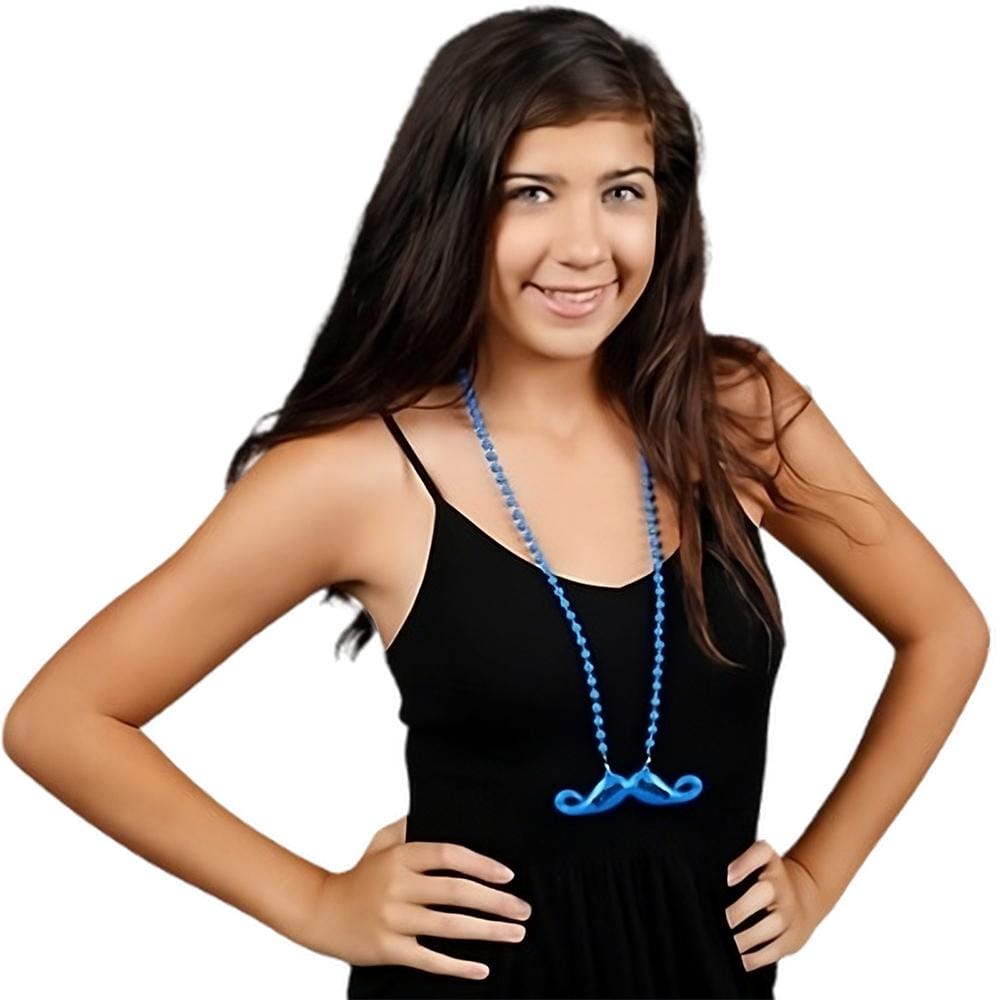 Funky Mustache Beaded Necklace Blue Pack of 12 All Products Funky Mustache Beaded Necklace Blue Pack of 12 All Products