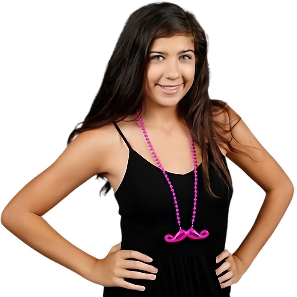 Funky Mustache Beaded Necklace Pink Pack of 12 All Products Funky Mustache Beaded Necklace Pink Pack of 12 All Products 3