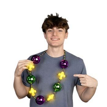 Light Up Oversized Fleur de Lis Mardi Gras Balls Necklace All Products
