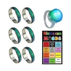 6 Pcs Color Changing Mood Ring Sizes 5, 6, 7, 8, 9 and 10 with Free 1 E-Mood Ring and Chart