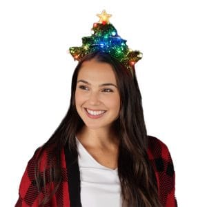 Light Up Christmas Tree Headband with Gold Star and Green Sequin Tinsel Light Up Christmas Tree Headband with Gold Star and Green Sequin Tinsel
