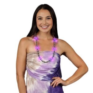 Mardi Gras Metallic Beads Necklace with Light Up Jewel Accents Mardi Gras Metallic Beads Necklace with Light Up Jewel Accents