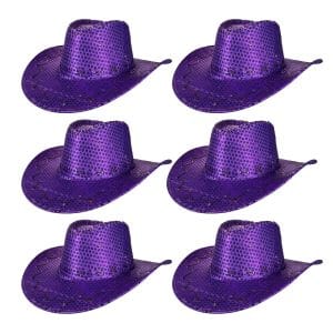 Pack of 6 LED Western Sequin Cowboy Hat with Fancy Stitching Purple Pack of 6 LED Western Sequin Cowboy Hat with Fancy Stitching Purple