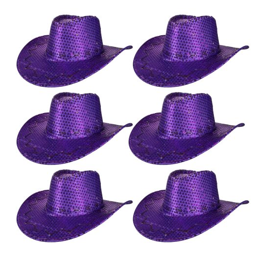 Pack of 6 LED Western Sequin Cowboy Hat with Fancy Stitching Purple All Products 3
