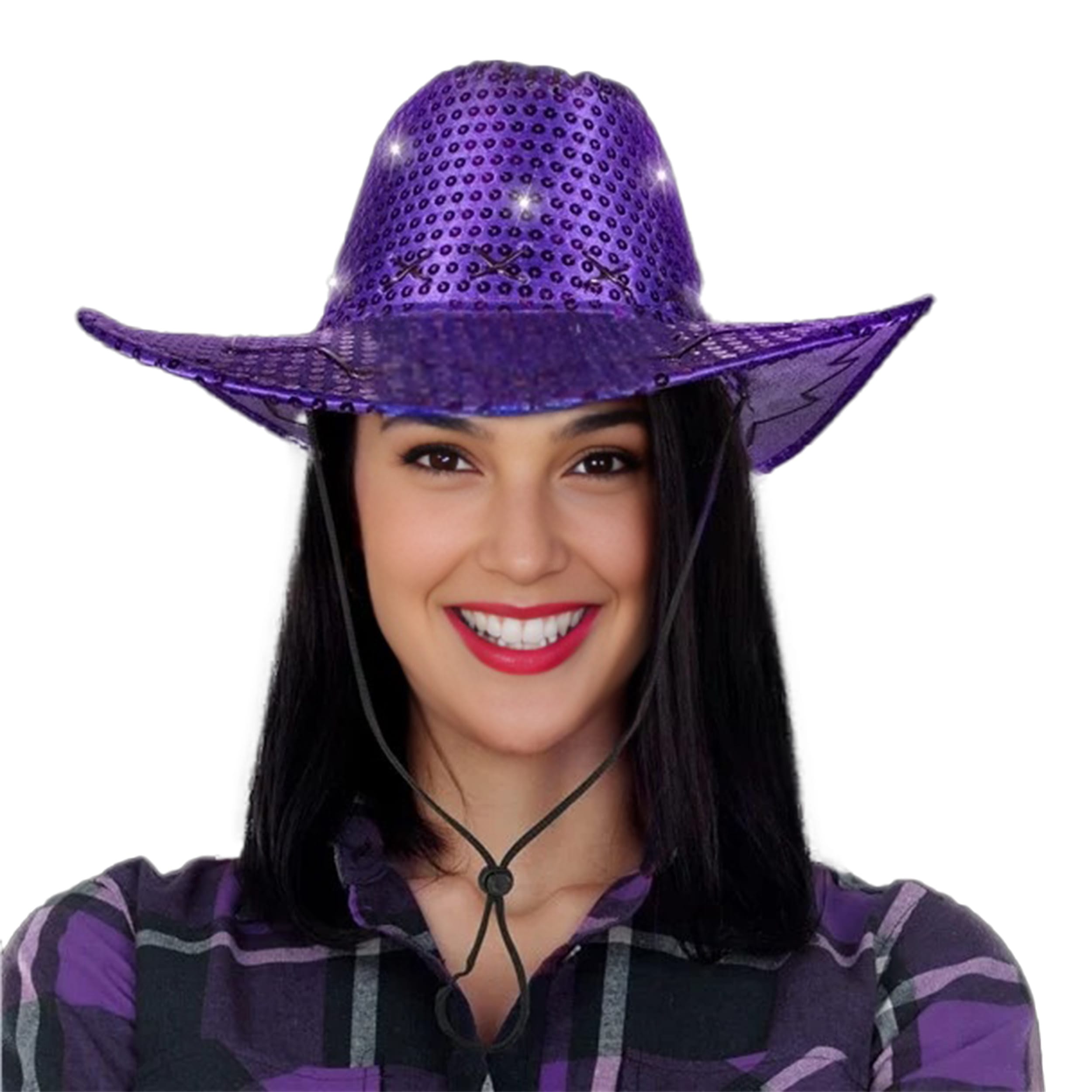 Pack of 6 LED Western Sequin Cowboy Hat with Fancy Stitching Purple All Products Pack of 6 LED Western Sequin Cowboy Hat with Fancy Stitching Purple All Products 6