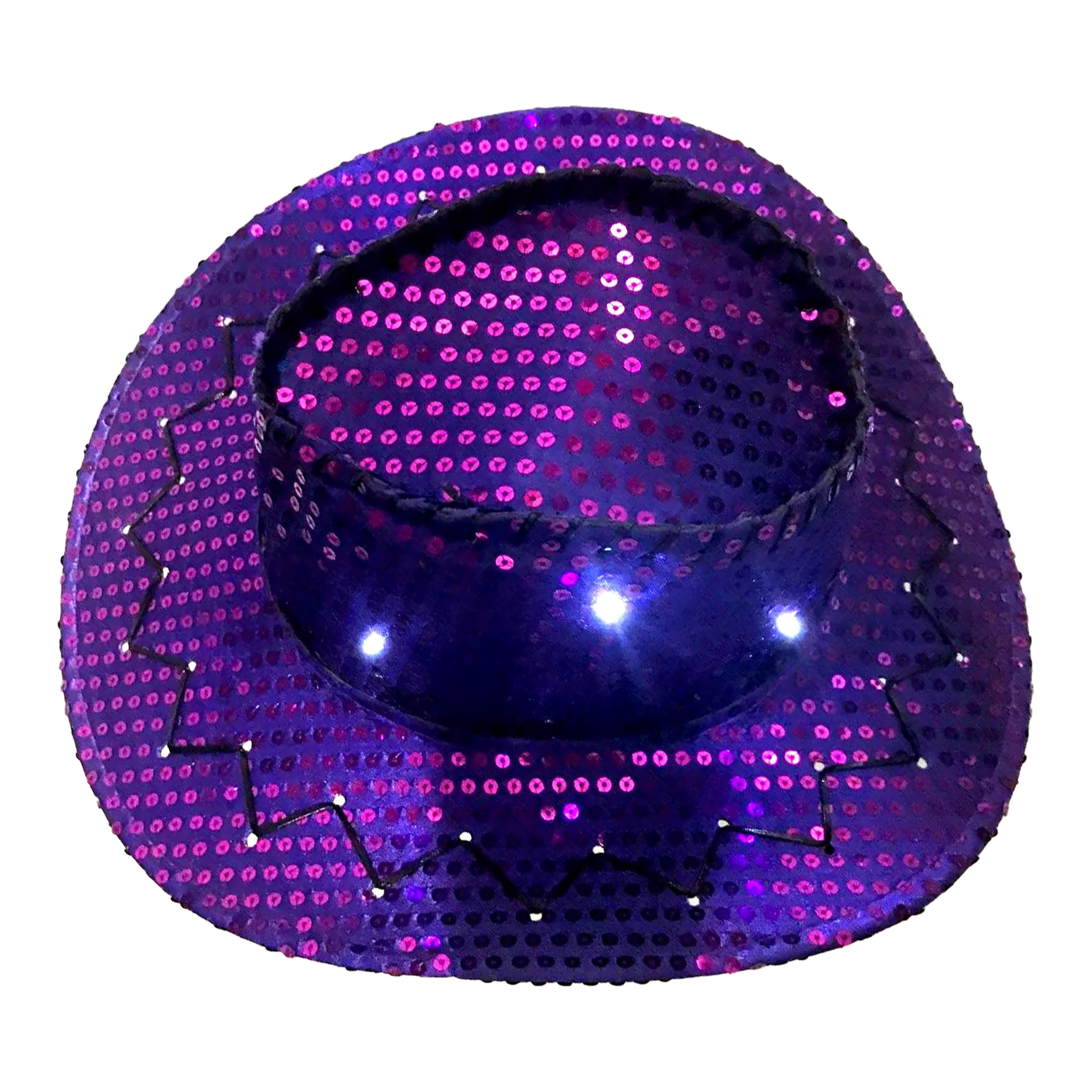 Pack of 6 LED Western Sequin Cowboy Hat with Fancy Stitching Purple All Products Pack of 6 LED Western Sequin Cowboy Hat with Fancy Stitching Purple All Products 2