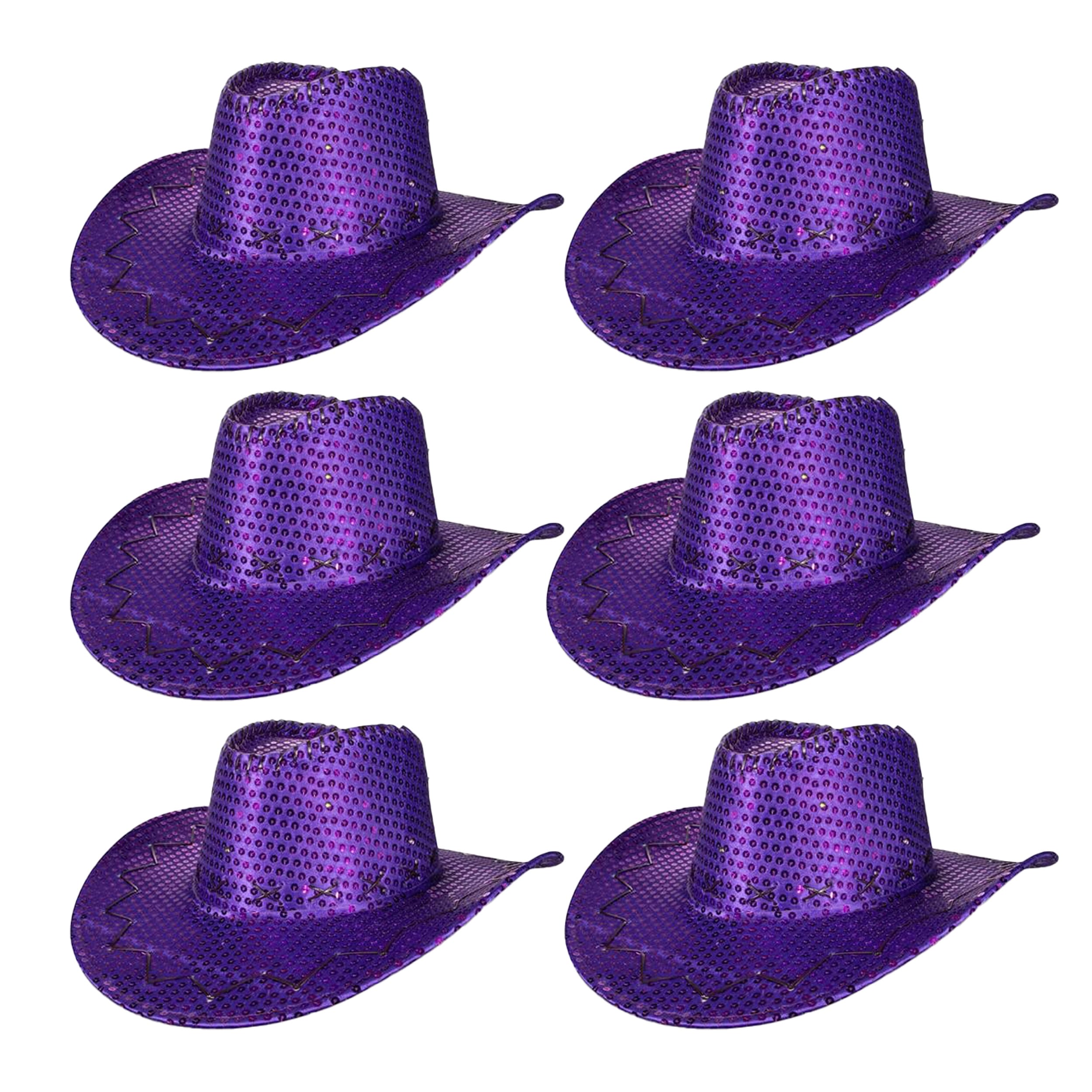 Pack of 6 LED Western Sequin Cowboy Hat with Fancy Stitching Purple All Products Pack of 6 LED Western Sequin Cowboy Hat with Fancy Stitching Purple All Products
