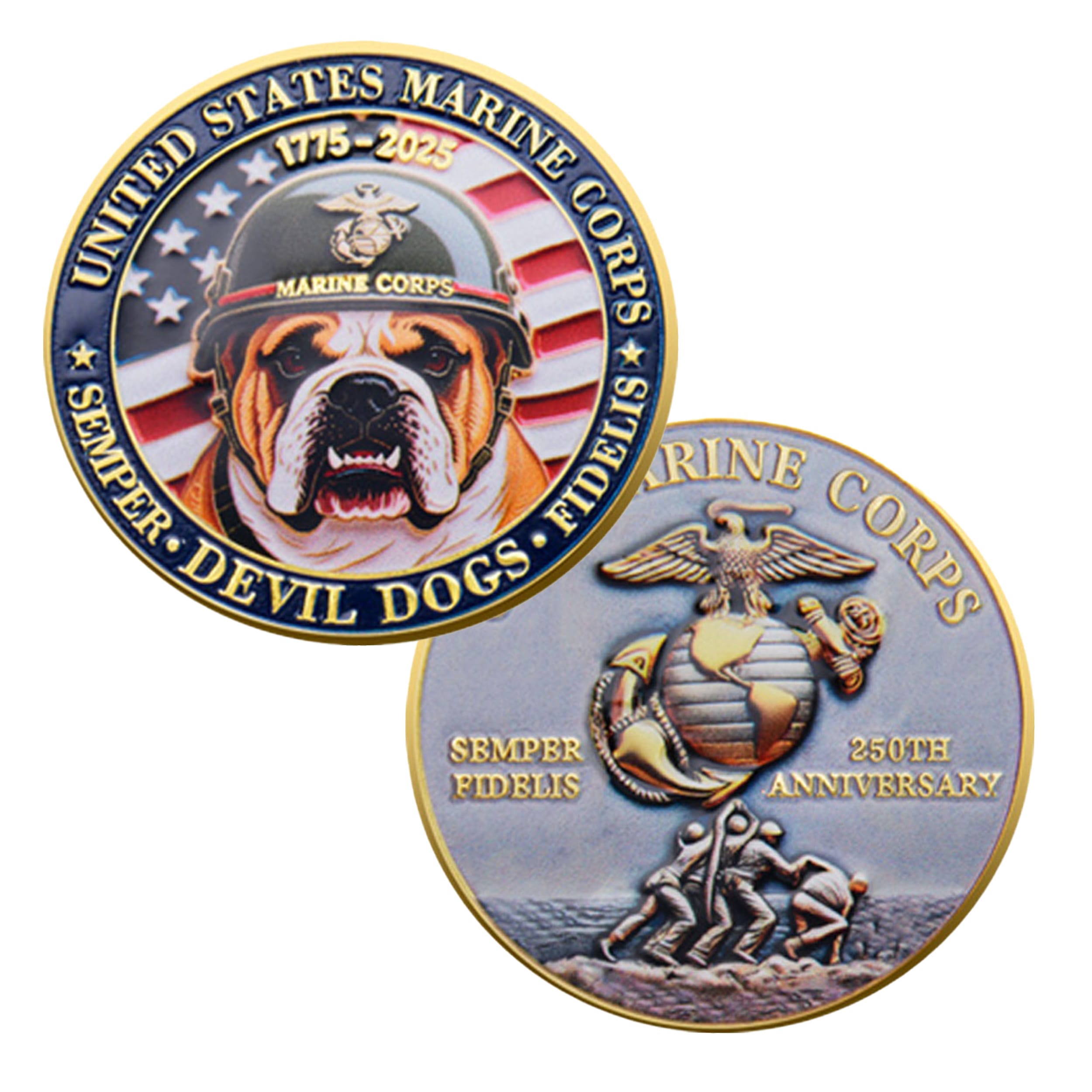 Bulldog Design US Marine Corps 250th Anniversary Challenge Gold Plated Coin 4th of July Bulldog Design US Marine Corps 250th Anniversary Challenge Gold Plated Coin 4th of July 4