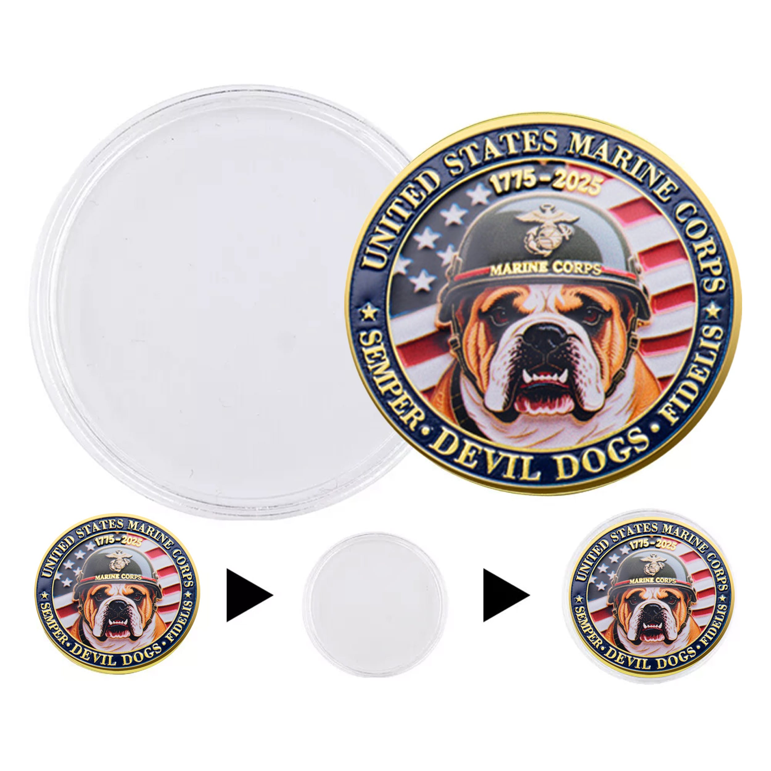 Bulldog Design US Marine Corps 250th Anniversary Challenge Gold Plated Coin 4th of July Bulldog Design US Marine Corps 250th Anniversary Challenge Gold Plated Coin 4th of July 5