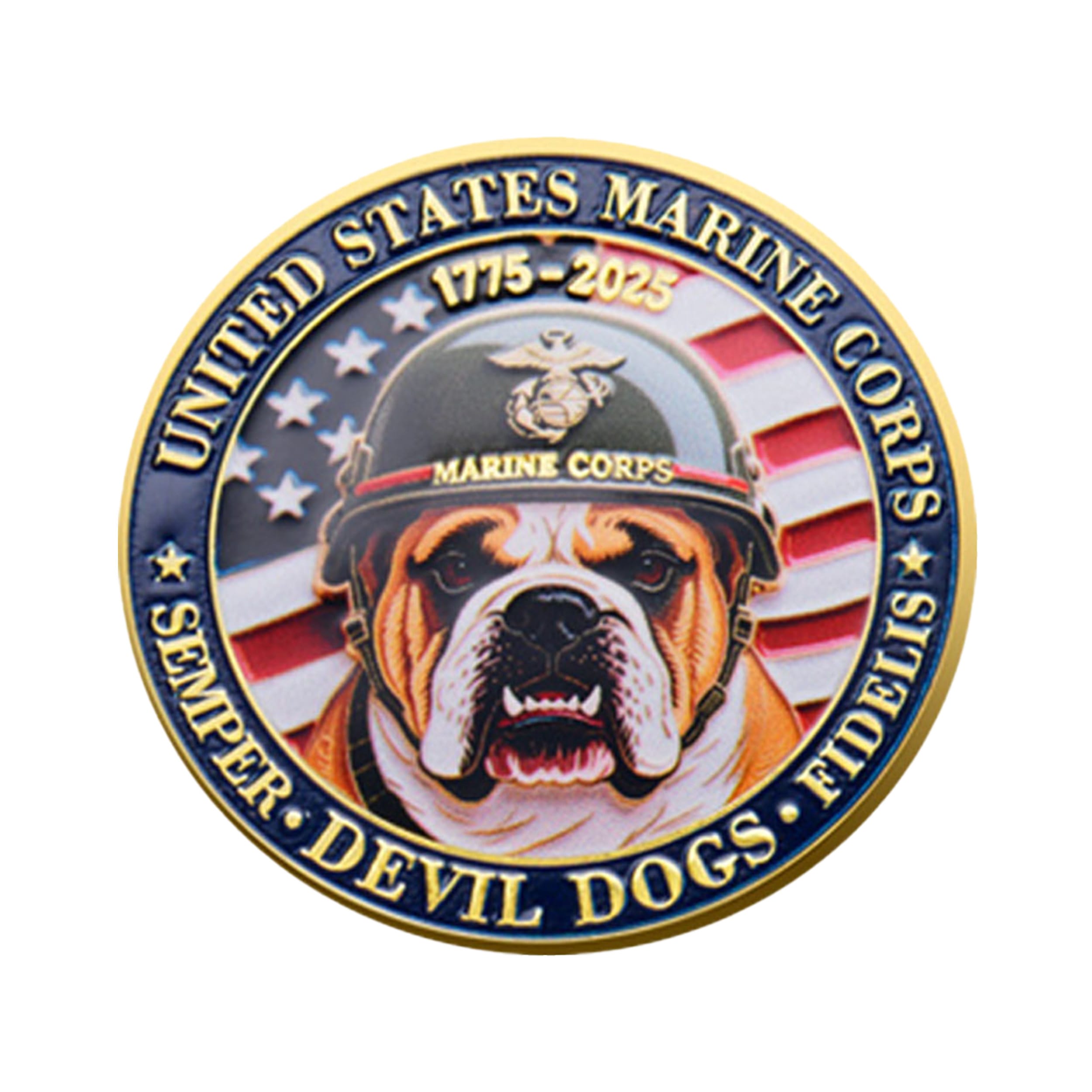 Bulldog Design US Marine Corps 250th Anniversary Challenge Gold Plated Coin 4th of July Bulldog Design US Marine Corps 250th Anniversary Challenge Gold Plated Coin 4th of July