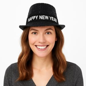 Light Up LED Happy New Year Fedora Black Pack of 6 Light Up LED Happy New Year Fedora Black Pack of 6