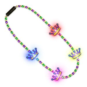 Light Up King Crown Mardi Gras Beads Necklace Light Up King Crown Mardi Gras Beads Necklace