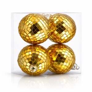 Pack of 4 Unlit Mini Gold Mirror Disco Ball Ornaments Pack of 4 Unlit Mini Gold Mirror Disco Ball Ornaments