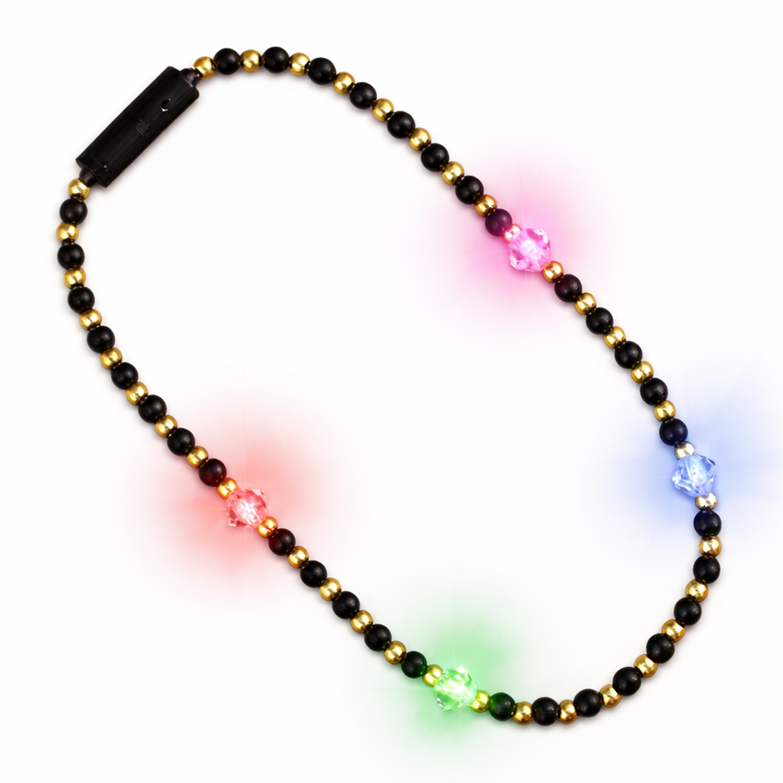 Black and Gold Beaded Necklace with 4 Slow Color Change Multicolor LEDs All Products Black and Gold Beaded Necklace with 4 Slow Color Change Multicolor LEDs All Products