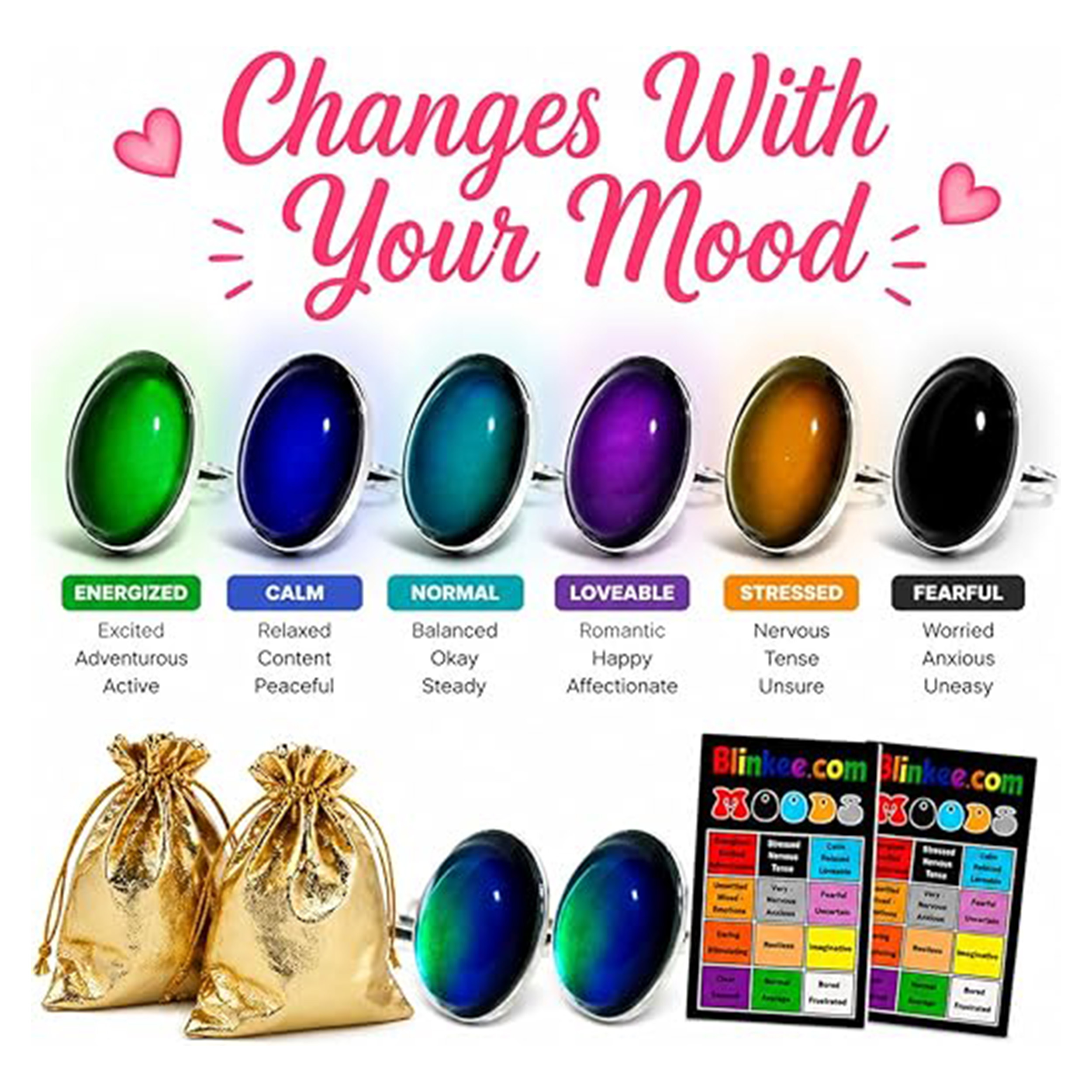 2 Pack Oval Color Changing Friendship Rings with Mood Guide Card All Products 2 Pack Oval Color Changing Friendship Rings with Mood Guide Card All Products 3