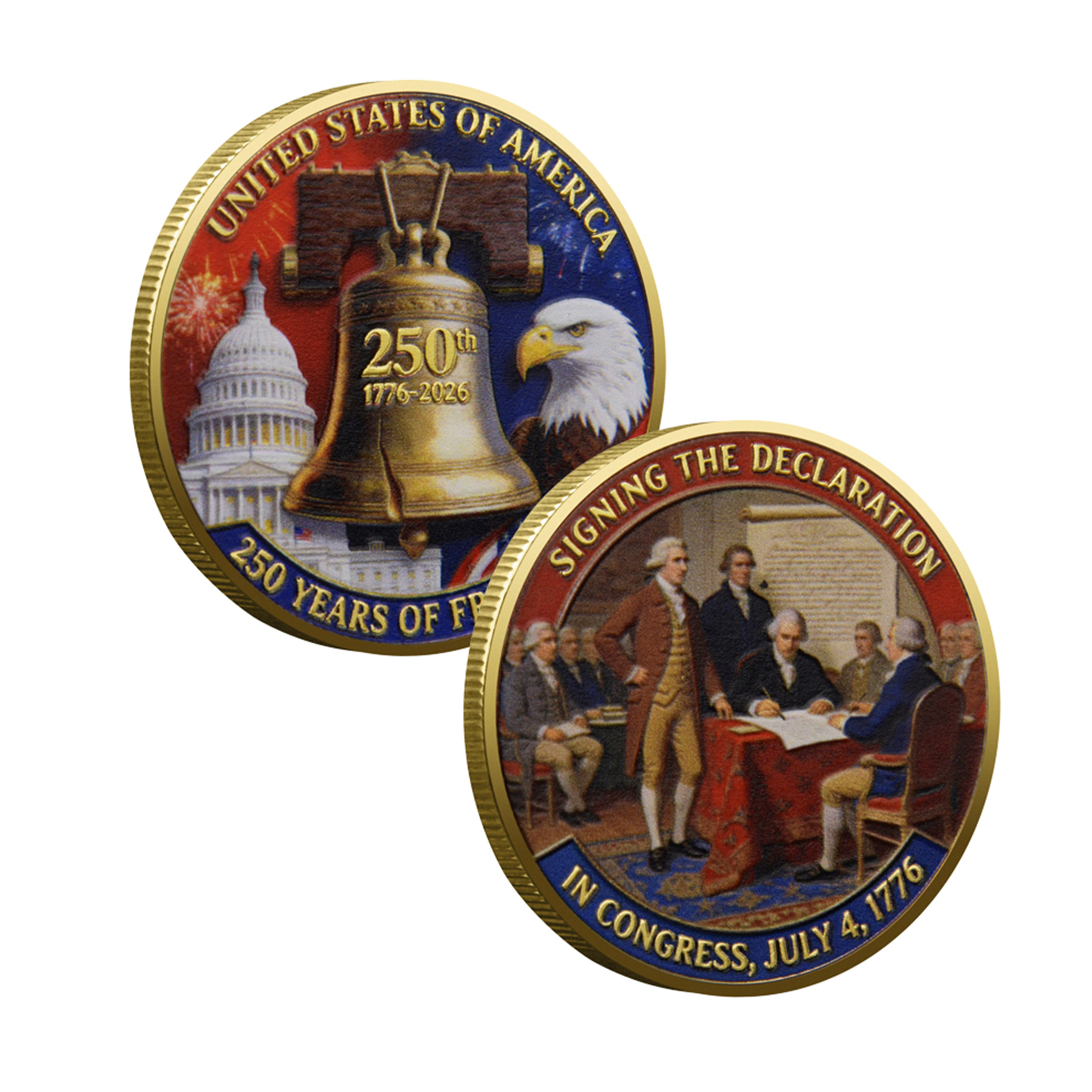 Signing the Declaration 250th Anniversary USA Gold Plated Commemorative Coin 4th of July Signing the Declaration 250th Anniversary USA Gold Plated Commemorative Coin 4th of July 6