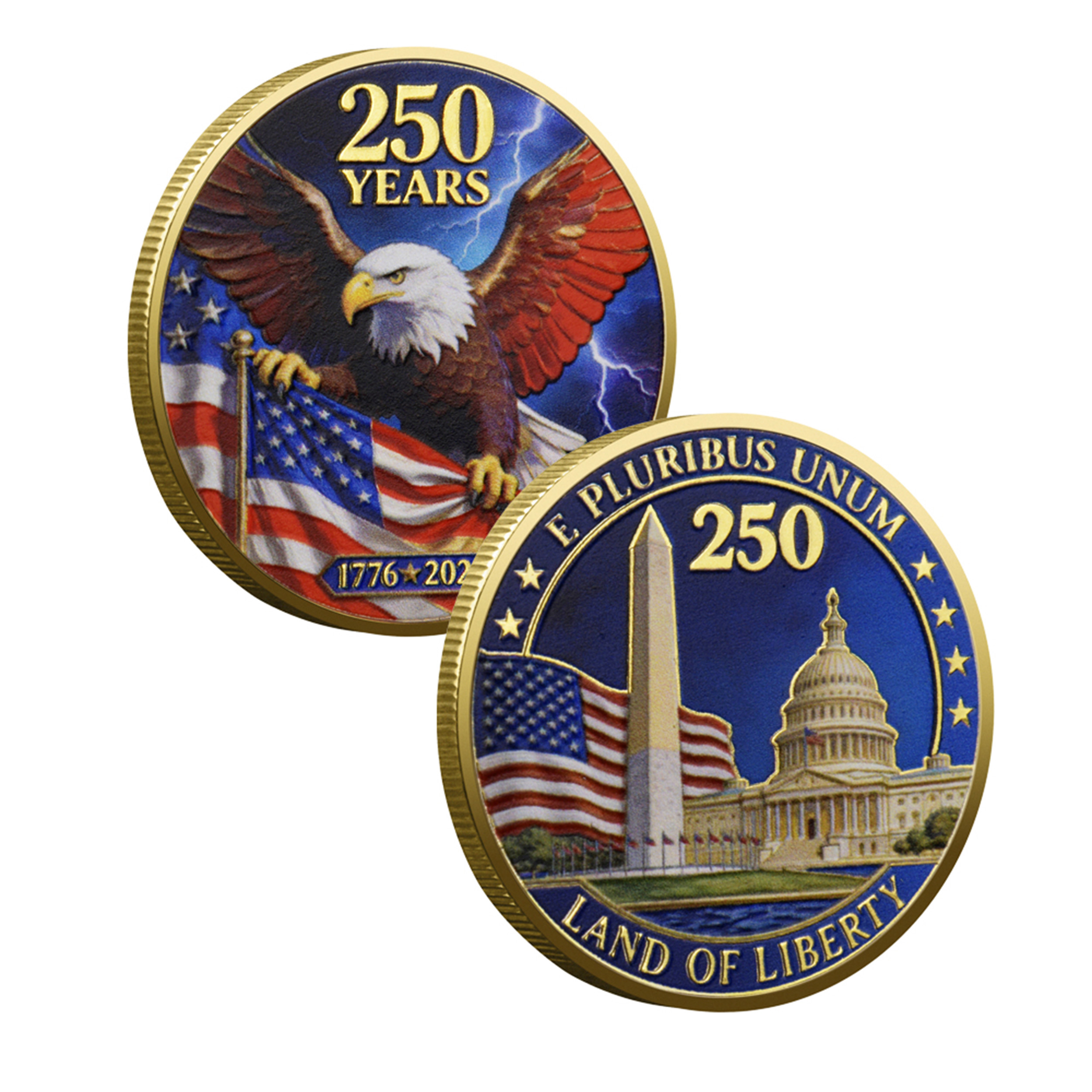 E Pluribus Unum Land of Liberty 250 Years USA Gold Plated Commemorative Coin 4th of July E Pluribus Unum Land of Liberty 250 Years USA Gold Plated Commemorative Coin 4th of July 4