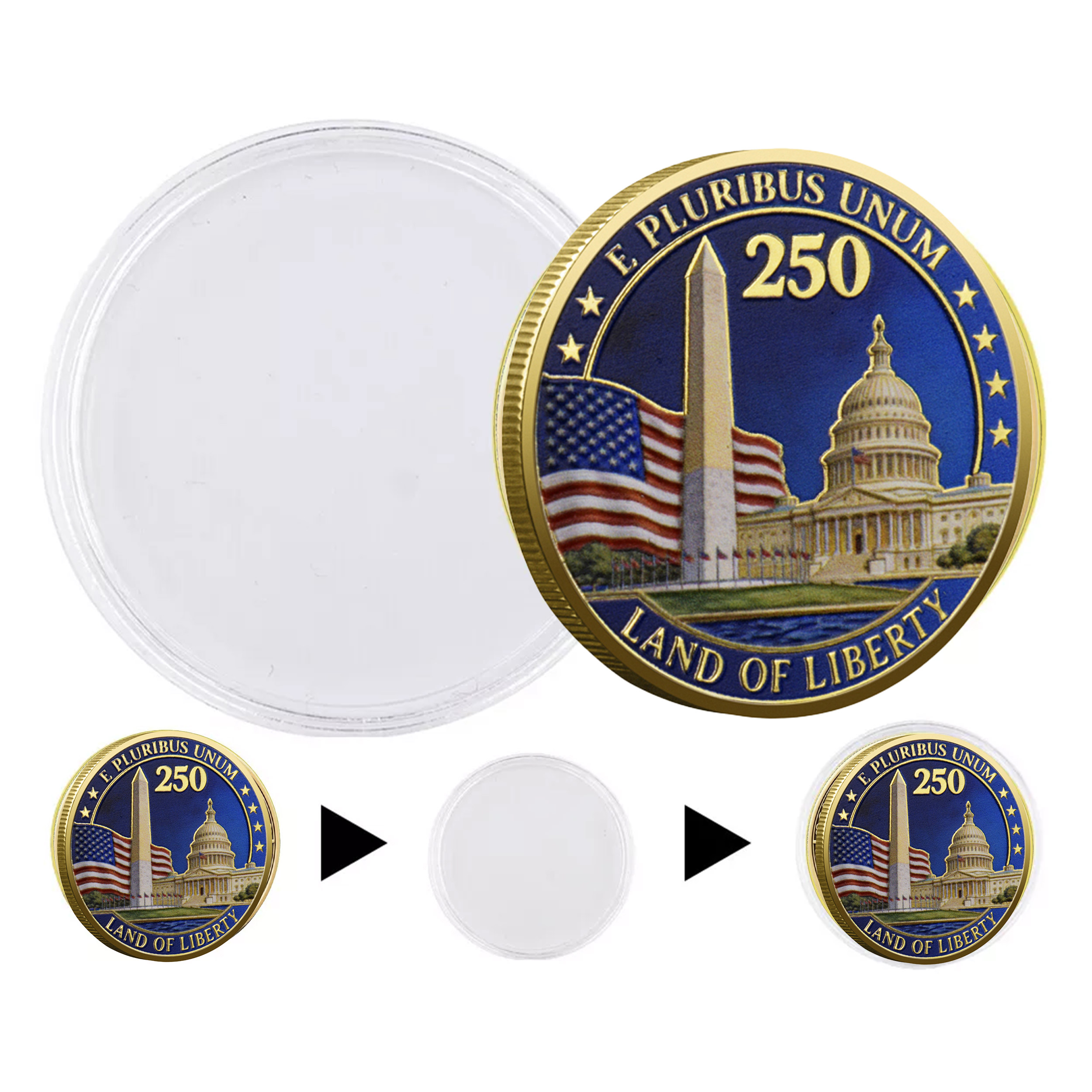 E Pluribus Unum Land of Liberty 250 Years USA Gold Plated Commemorative Coin 4th of July E Pluribus Unum Land of Liberty 250 Years USA Gold Plated Commemorative Coin 4th of July 5